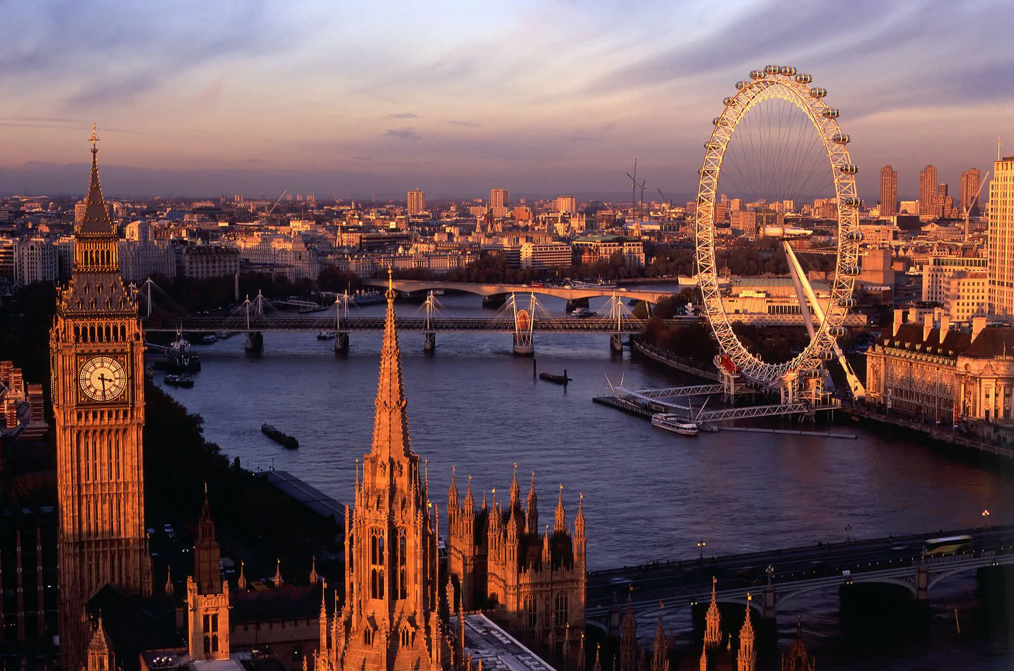 London skyline and the River Thames at dusk